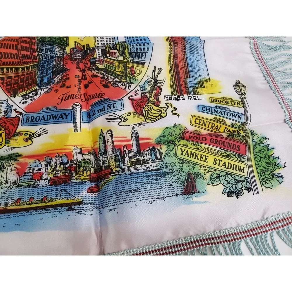 Vintage 50's MCM 60's New York Souvenir Pillow Case Times Square Twin Towers